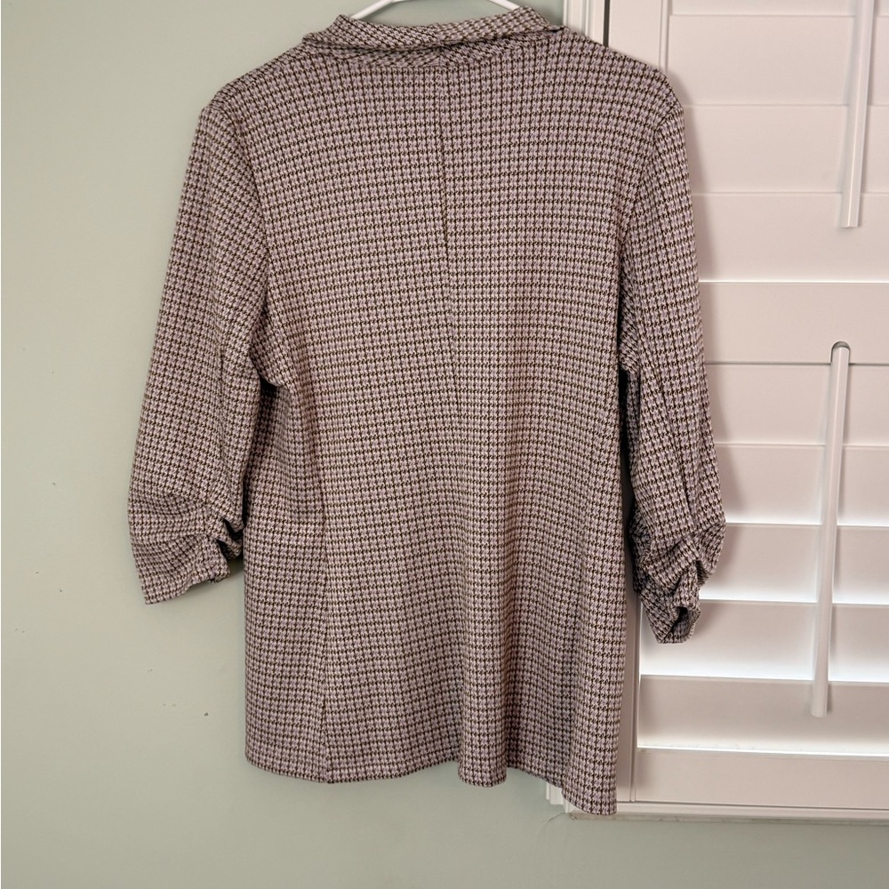 Altar'd State Houndstooth Blazer Cardigan Brown Lilac Large Made in USA - Picture 4 of 6